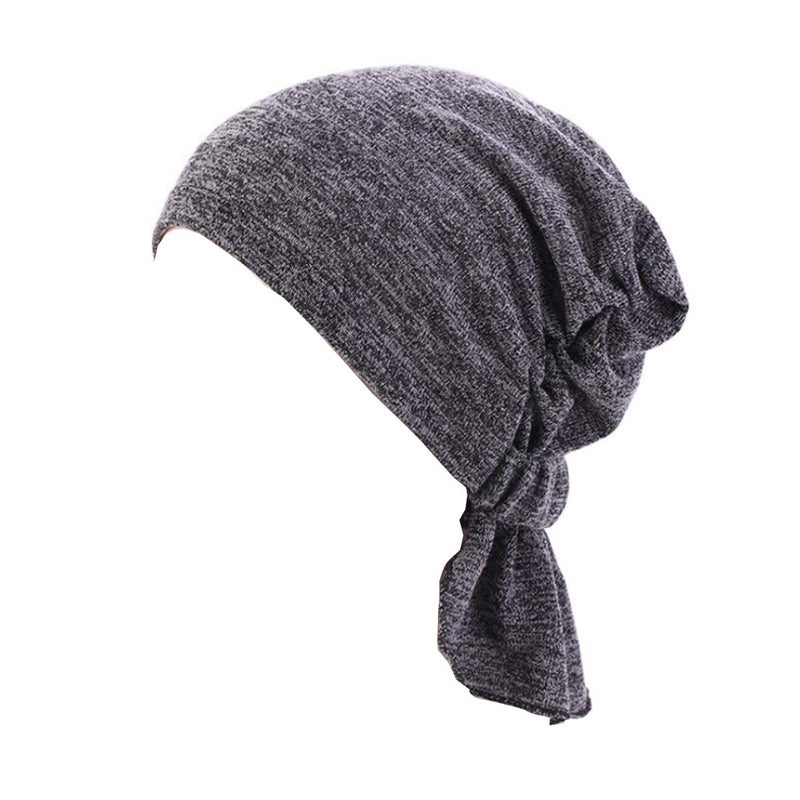 Ever Fairy 3 Colors Chemo Cancer Head Scarf Hat Cap Ethnic Cloth Print Turban Headwear Women Women's Ruffle Beanie Scarf (Grey-purple-navy Blue) - Image 2